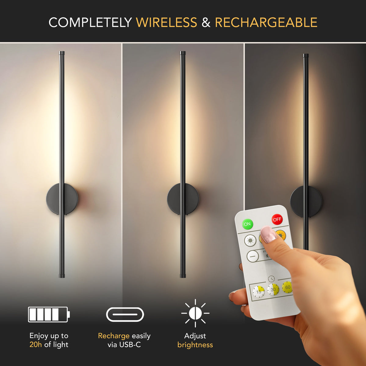 WIRELESS MODERN WALL LIGHTS (SET OF 2)